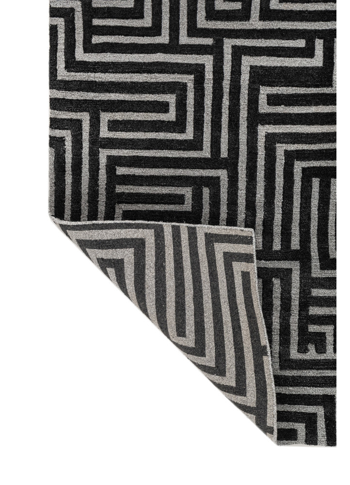 aprezo grey and black acrylic hand knotted Rug - Backing Shot