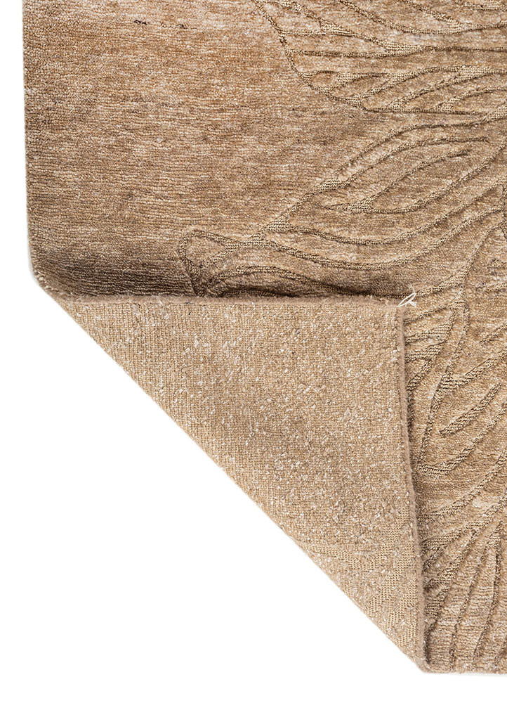 azalea beige and brown bamboo silk and zari hand knotted Rug - Backing Shot