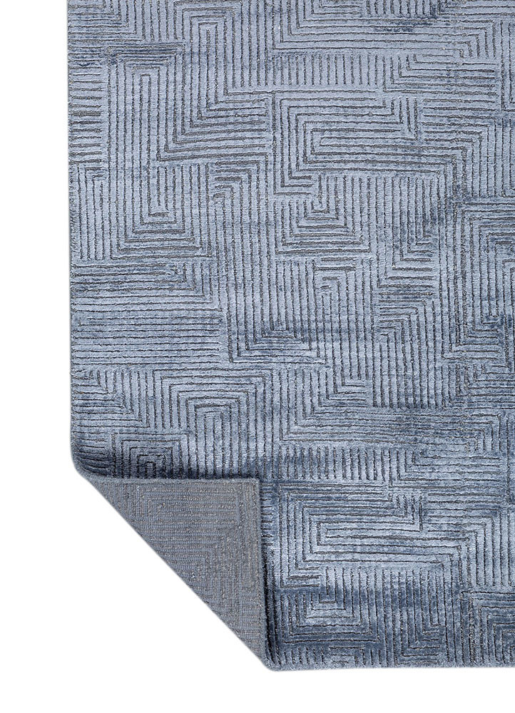 azalea blue wool and bamboo silk hand knotted Rug - Backing Shot