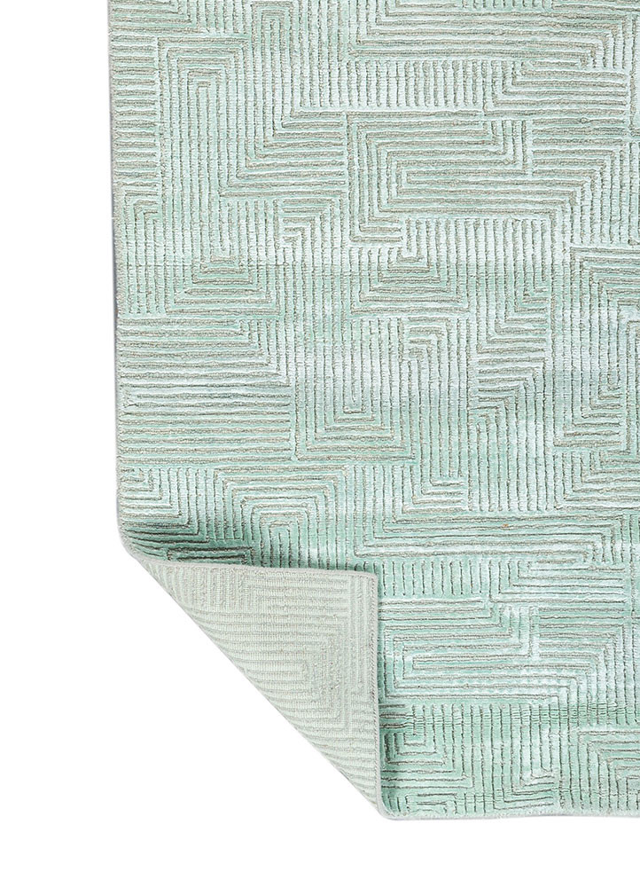 azalea blue wool and bamboo silk hand knotted Rug - Backing Shot