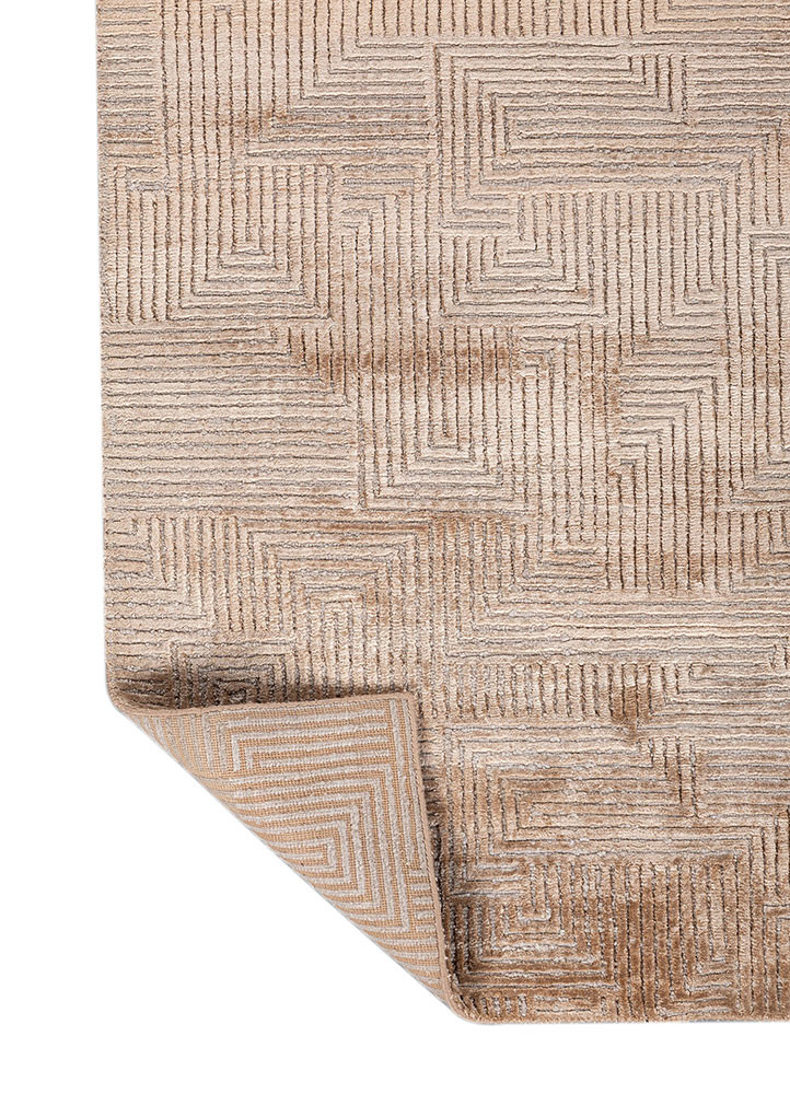 azalea beige and brown wool and bamboo silk hand knotted Rug - Backing Shot