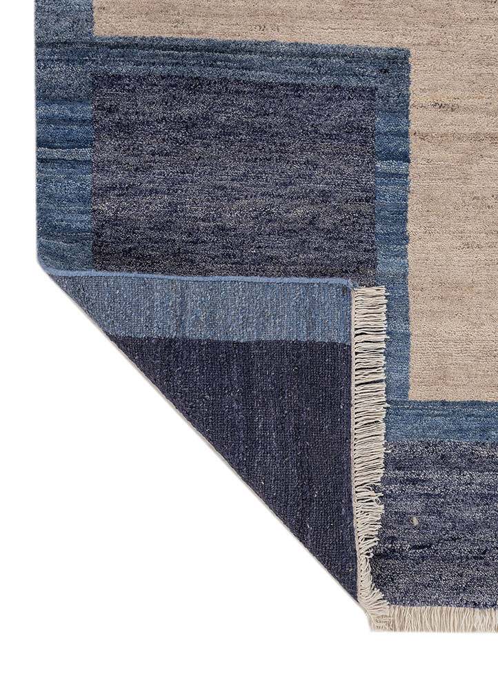 blythe blue wool hand knotted Rug - Backing Shot