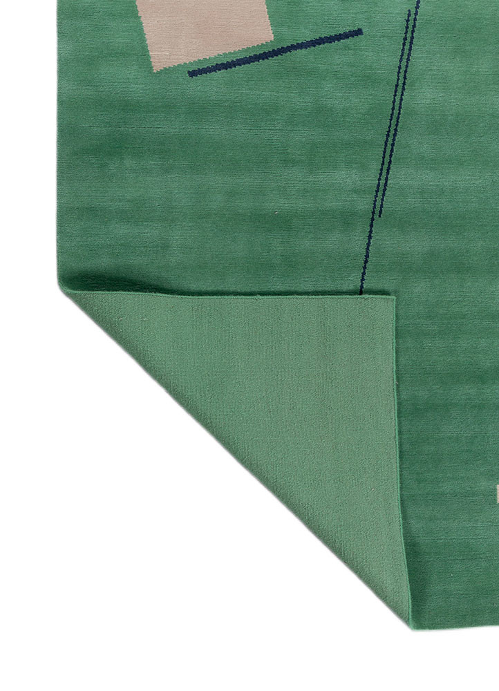 sthir green wool hand knotted Rug - Backing Shot sthir green wool hand knotted Rug - Backing Shot