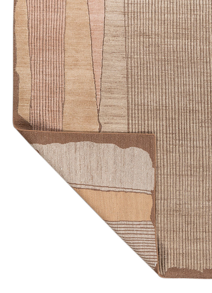 blythe beige and brown wool and silk hand knotted Rug - Backing Shot