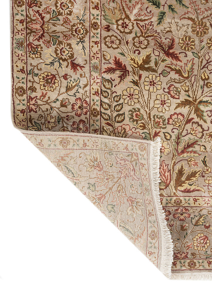 gulmarg beige and brown silk hand knotted Rug - Backing Shot