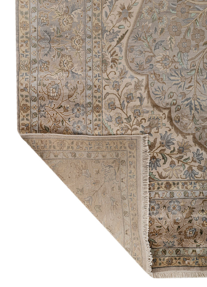 gulmarg beige and brown silk hand knotted Rug - Backing Shot