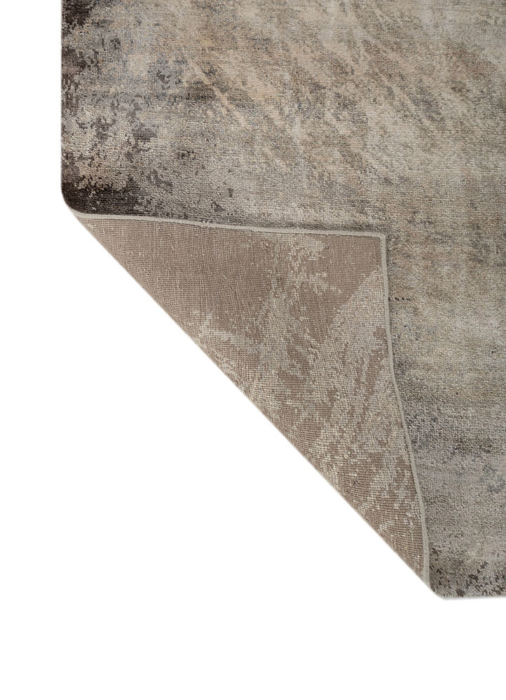 entropy beige and brown silk hand knotted Rug - Backing Shot