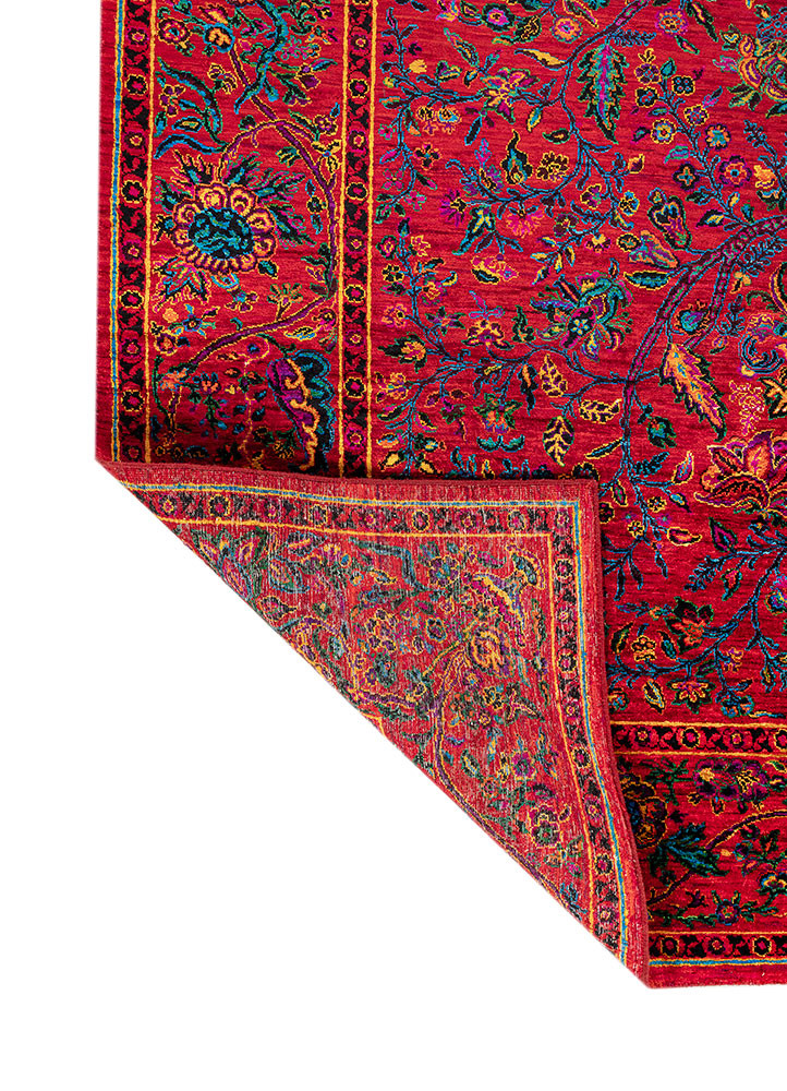 gulmarg red and orange silk hand knotted Rug - Backing Shot gulmarg red and orange silk hand knotted Rug - Backing Shot