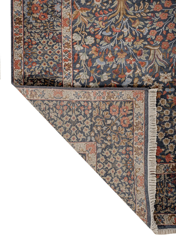 aprezo blue silk hand knotted Rug - Backing Shot