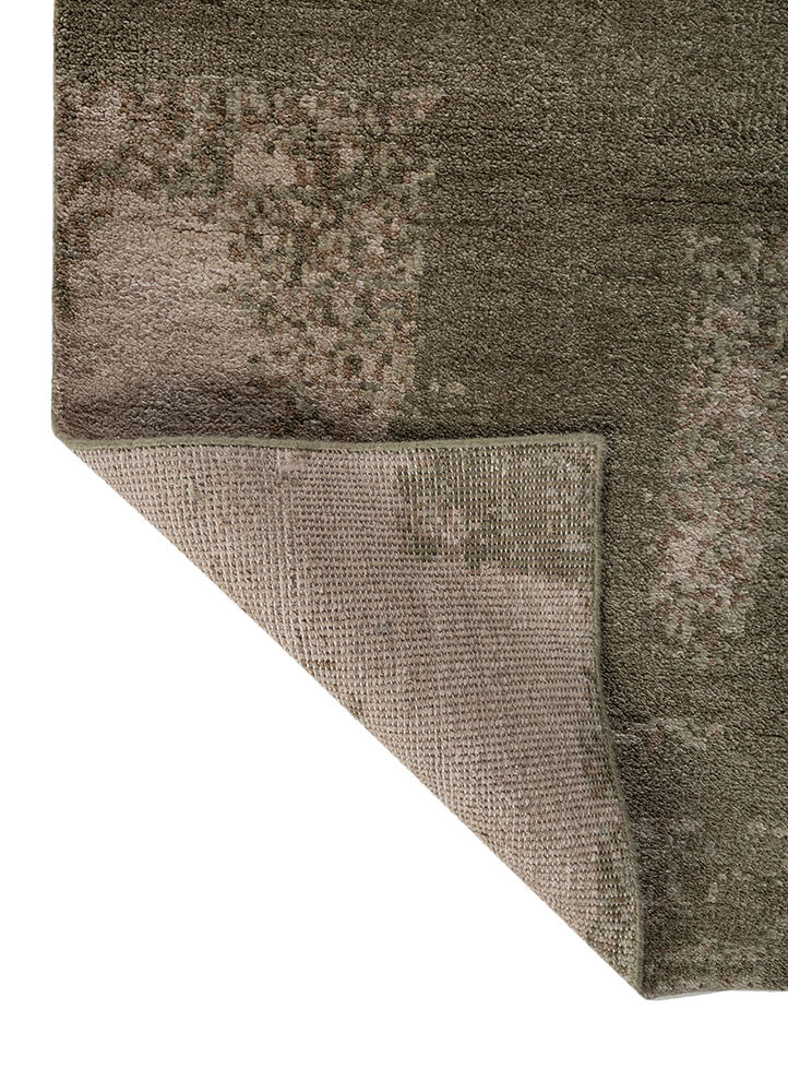 entropy green wool and bamboo silk hand knotted Rug - Backing Shot