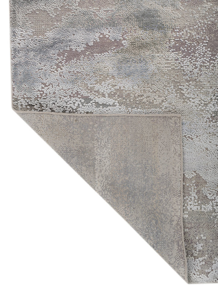 entropy blue wool and bamboo silk hand knotted Rug - Backing Shot