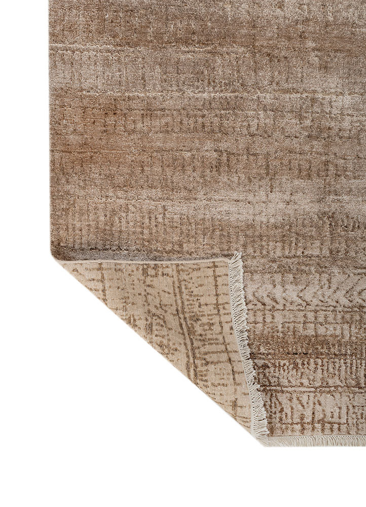 entropy beige and brown wool and bamboo silk hand knotted Rug - Backing Shot