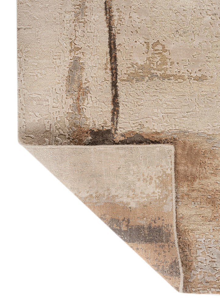 aprezo beige and brown wool and bamboo silk hand knotted Rug - Backing Shot aprezo beige and brown wool and bamboo silk hand knotted Rug - Backing Shot