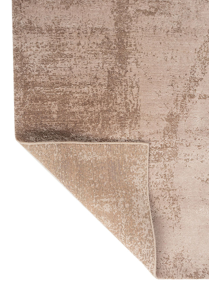 entropy beige and brown wool and bamboo silk hand knotted Rug - Backing Shot