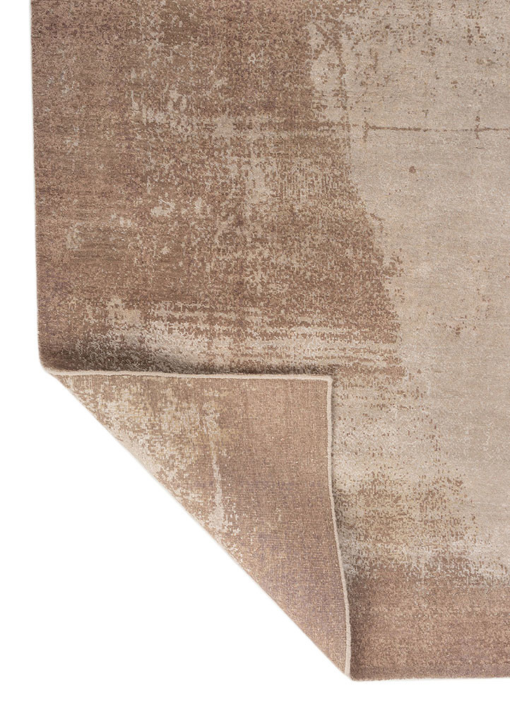 entropy beige and brown wool and bamboo silk hand knotted Rug - Backing Shot