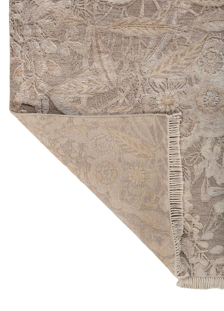 pansy ivory wool and bamboo silk hand knotted Rug - Backing Shot