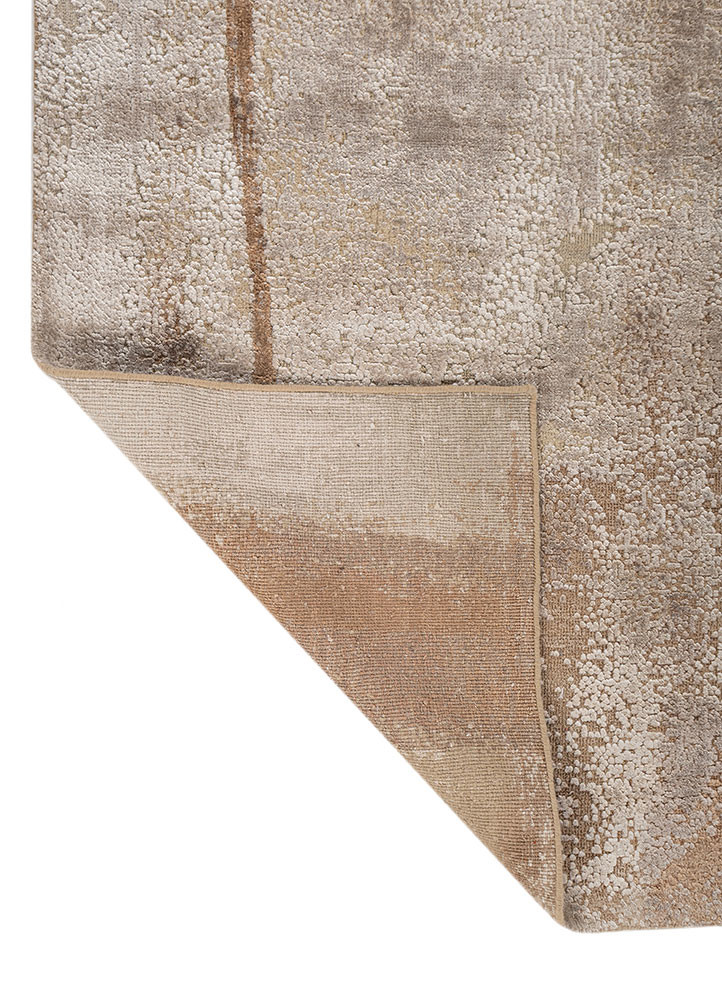 aprezo beige and brown wool and bamboo silk hand knotted Rug - Backing Shot
