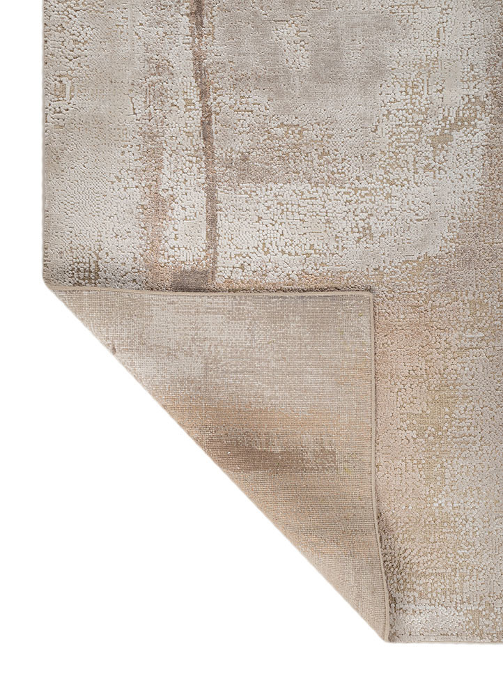 entropy beige and brown wool and bamboo silk hand knotted Rug - Backing Shot