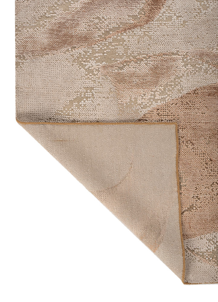 aprezo red and orange wool and bamboo silk hand knotted Rug - Backing Shot