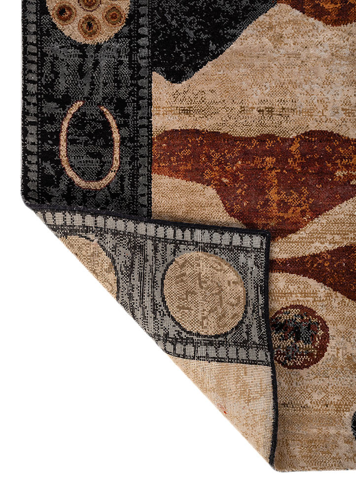 whispers of the desert beige and brown wool and bamboo silk hand knotted Rug - Backing Shot