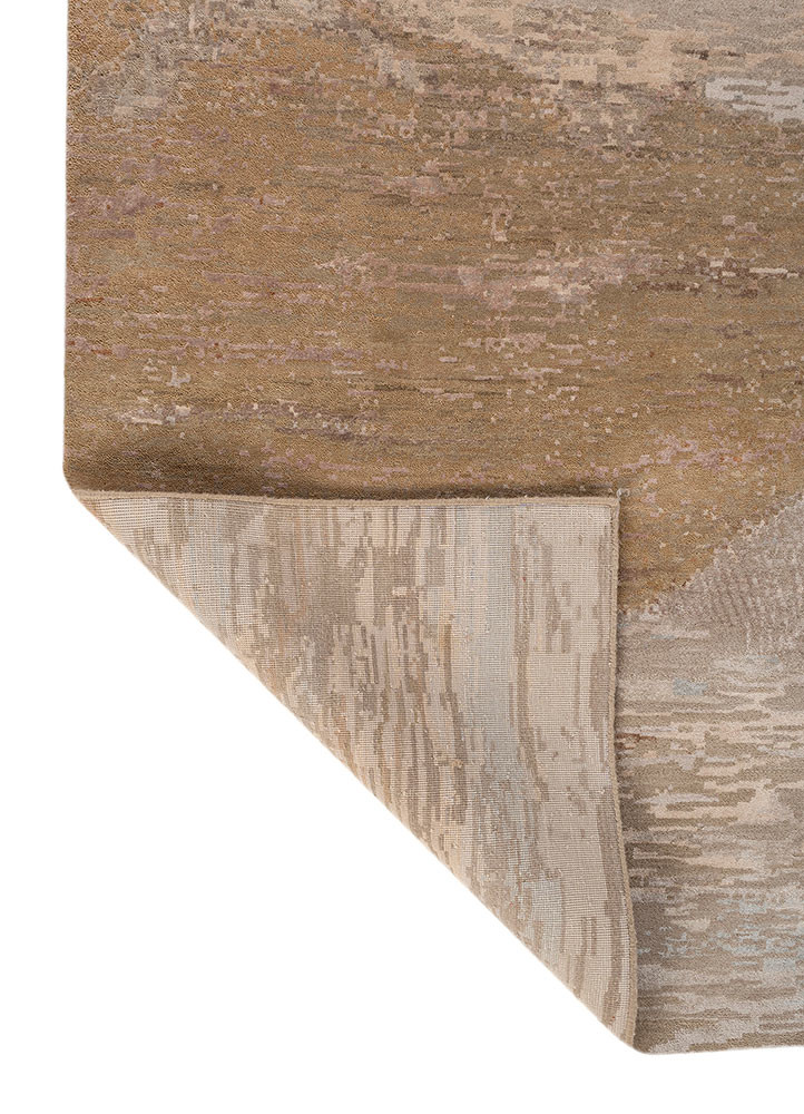 whispers of the desert beige and brown wool and bamboo silk hand knotted Rug - Backing Shot