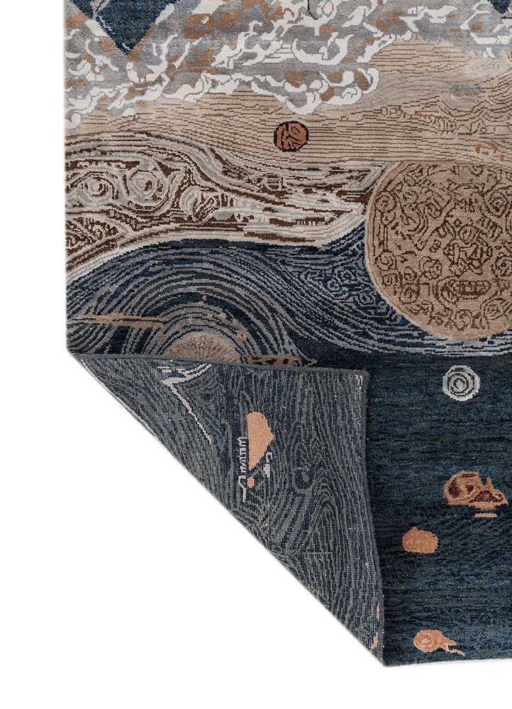 whispers of the desert blue wool and bamboo silk hand knotted Rug - Backing Shot