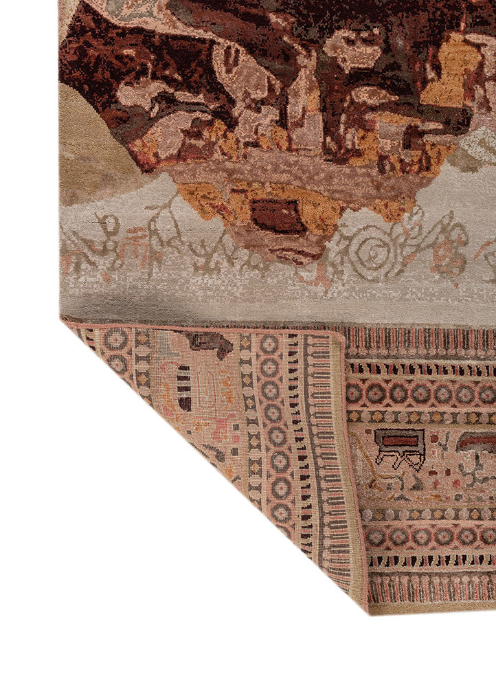 whispers of the desert red and orange wool and bamboo silk hand knotted Rug - Backing Shot