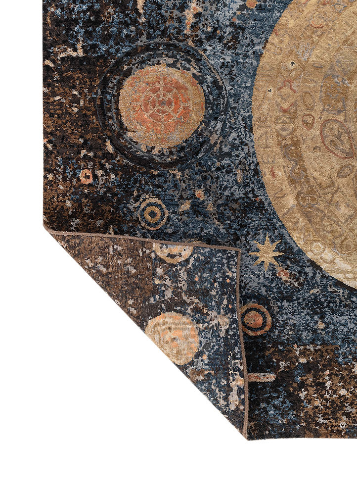 whispers of the desert blue wool and bamboo silk hand knotted Rug - Backing Shot