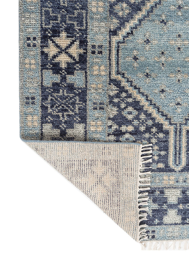 erbe blue wool hand knotted Rug - Backing Shot