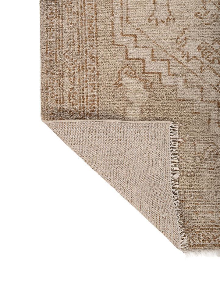 thyme beige and brown wool hand knotted Rug - Backing Shot