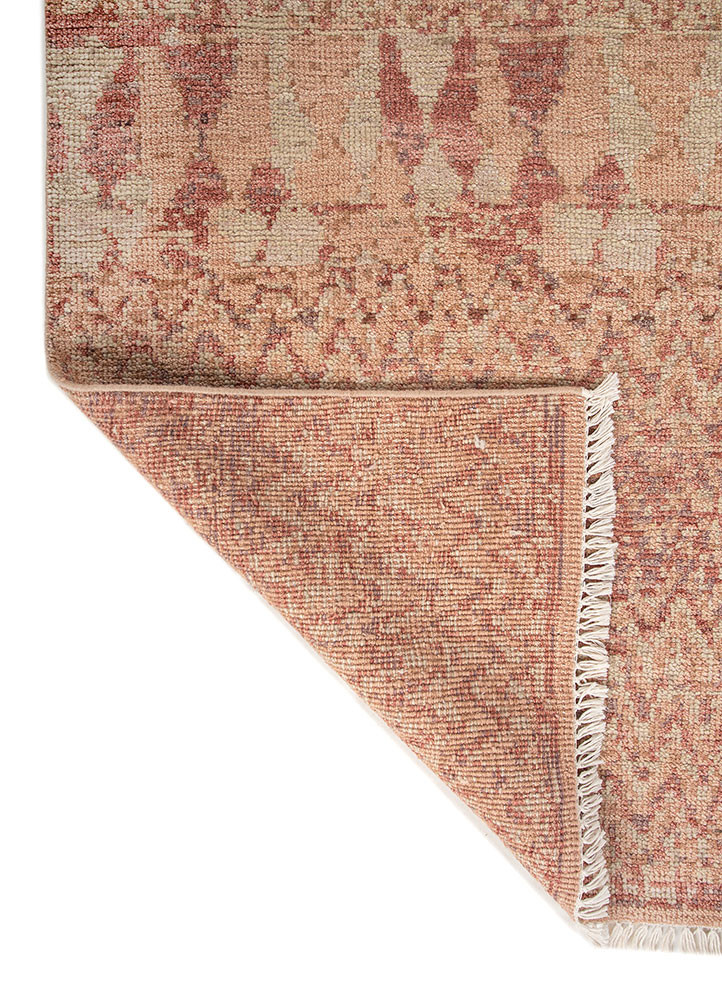 thyme red and orange wool hand knotted Rug - Backing Shot