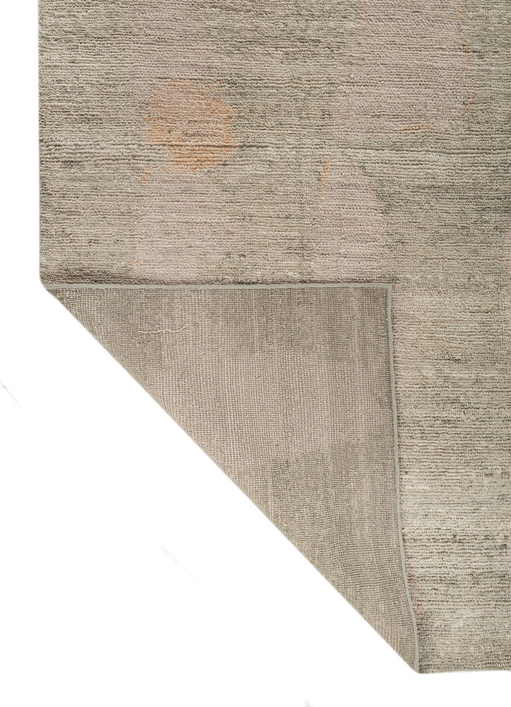 entropy green wool hand knotted Rug - Backing Shot