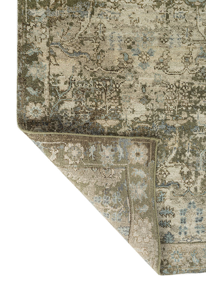 erbe green wool hand knotted Rug - Backing Shot erbe green wool hand knotted Rug - Backing Shot