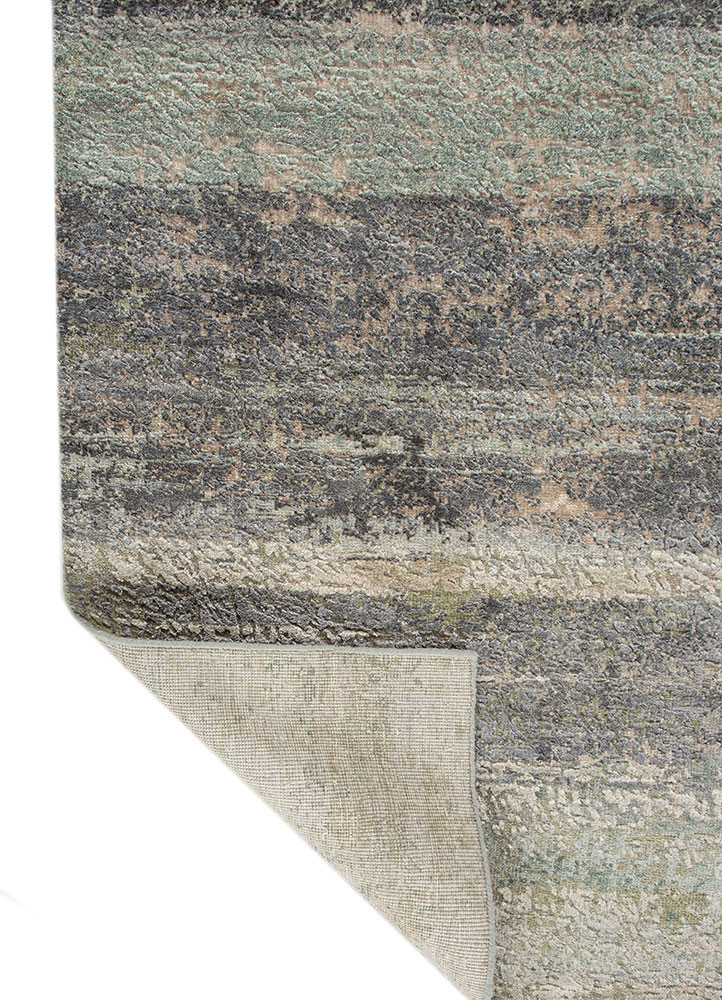 entropy ivory wool and silk hand knotted Rug - Backing Shot