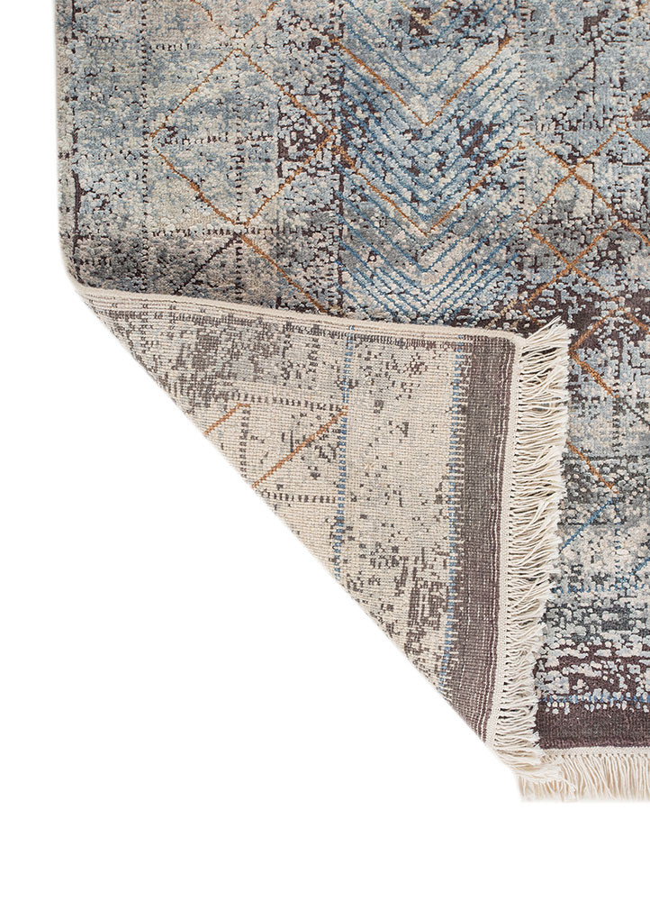 entropy blue wool and silk hand knotted Rug - Backing Shot entropy blue wool and silk hand knotted Rug - Backing Shot