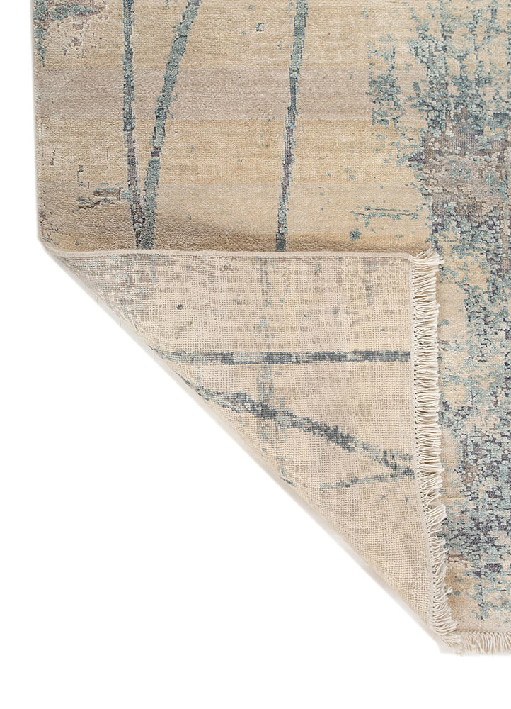 entropy ivory wool and silk hand knotted Rug - Backing Shot