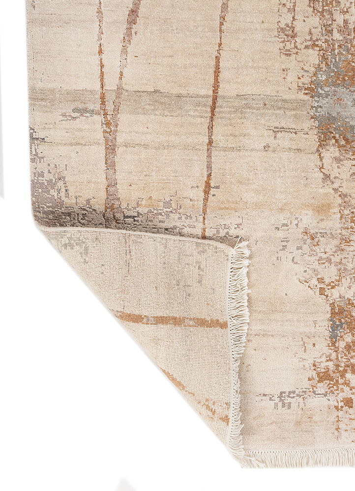 entropy ivory wool and silk hand knotted Rug - Backing Shot