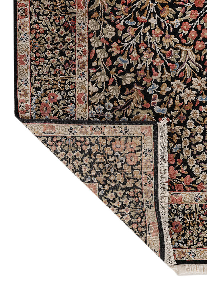 gulmarg grey and black wool and silk hand knotted Rug - Backing Shot