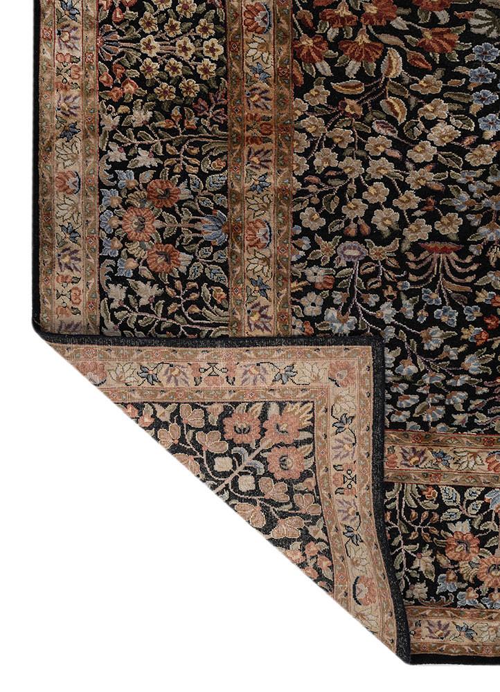 gulmarg grey and black wool and silk hand knotted Rug - Backing Shot