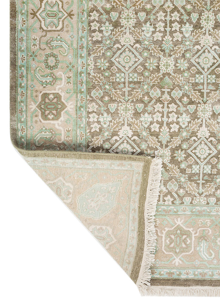 aurora green wool and silk hand knotted Rug - Backing Shot aurora green wool and silk hand knotted Rug - Backing Shot