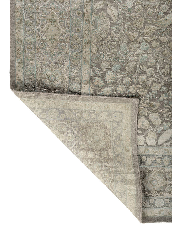 aprezo blue wool and silk hand knotted Rug - Backing Shot
