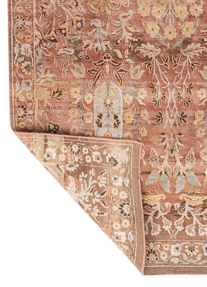 viscaya red and orange wool and silk hand knotted Rug - Backing Shot