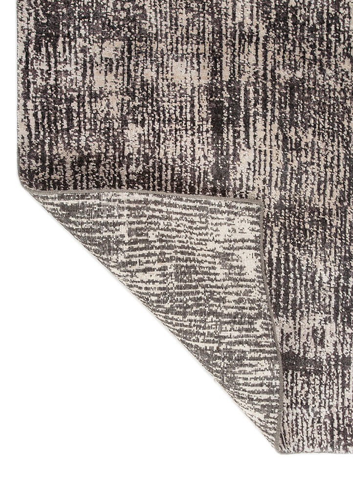 entropy ivory wool and silk hand knotted Rug - Backing Shot