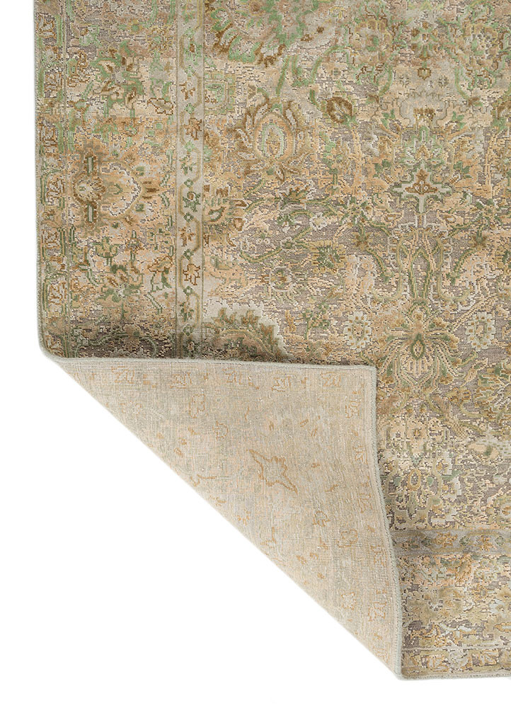 aurora blue wool and silk hand knotted Rug - Backing Shot aurora blue wool and silk hand knotted Rug - Backing Shot