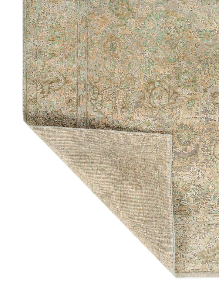 aurora blue wool and silk hand knotted Rug - Backing Shot