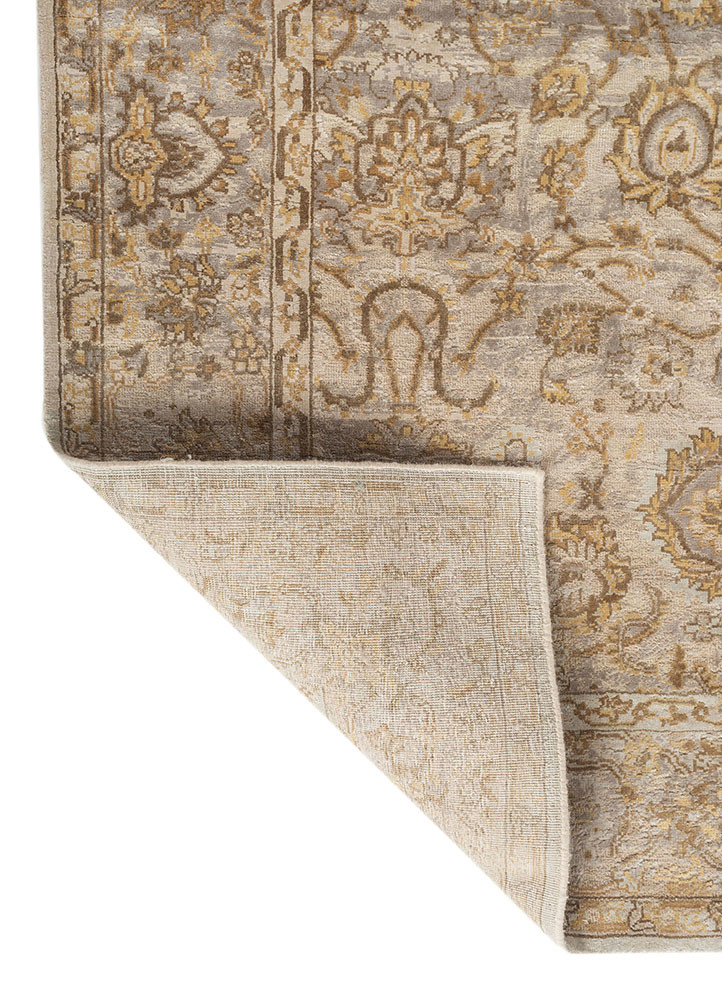 aurora blue wool and silk hand knotted Rug - Backing Shot