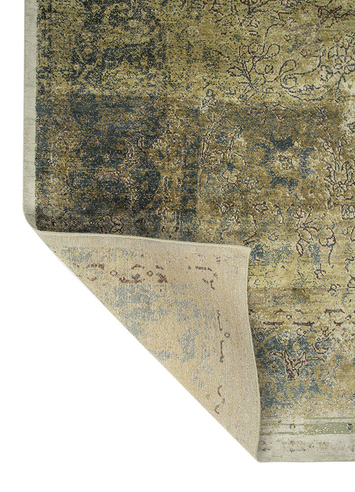 aurora green wool and silk hand knotted Rug - Backing Shot