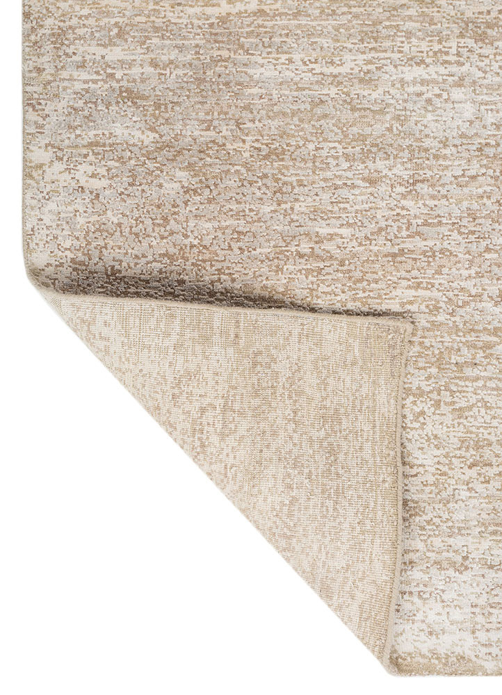 entropy ivory wool and silk hand knotted Rug - Backing Shot