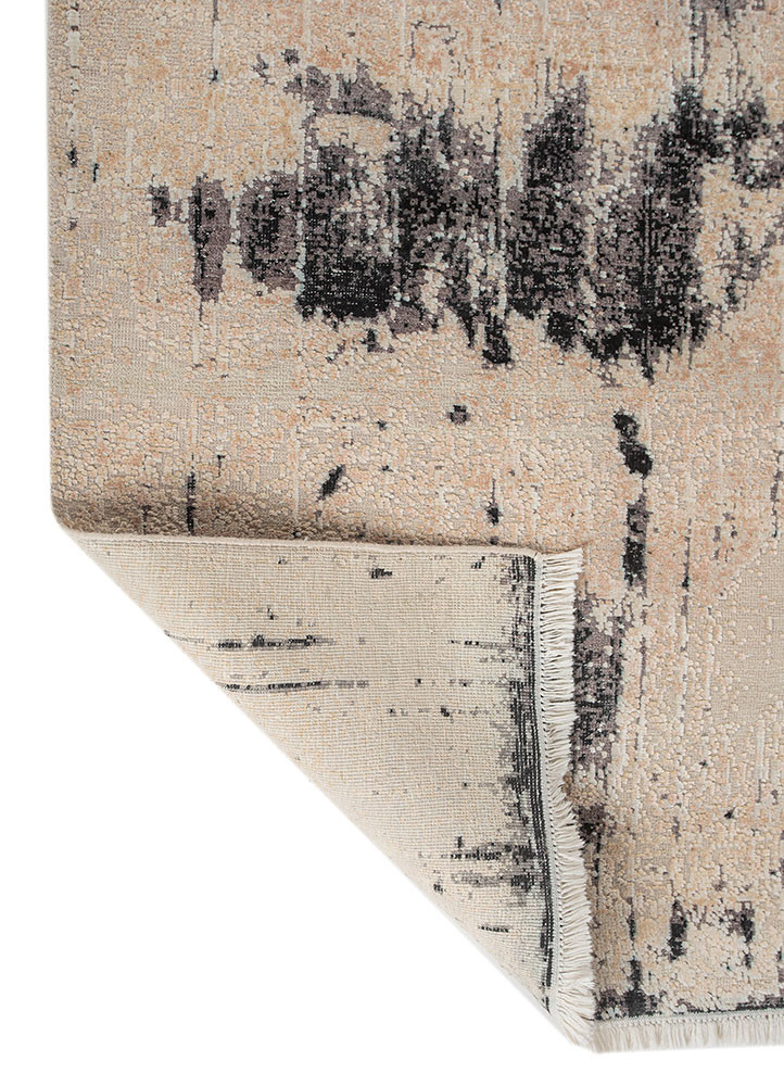 entropy ivory wool and silk hand knotted Rug - Backing Shot