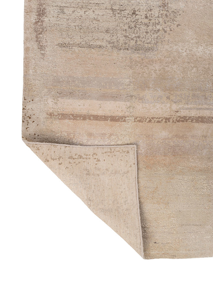 entropy beige and brown wool and bamboo silk hand knotted Rug - Backing Shot